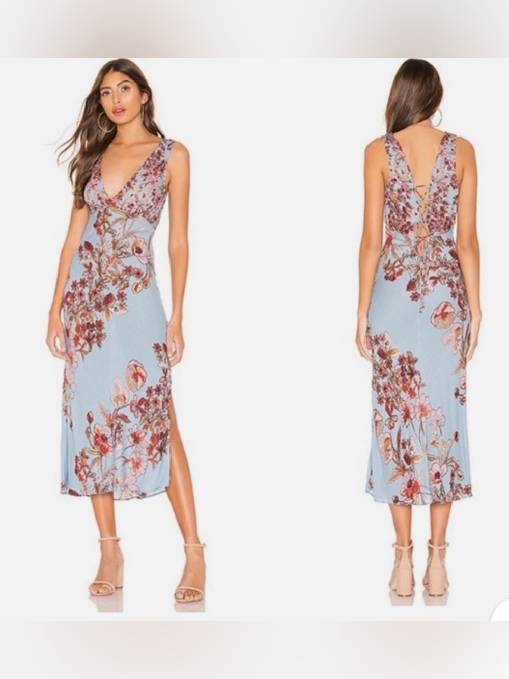 Free People Intimately Yours Never Too Late Chambray Floral Maxi Dress